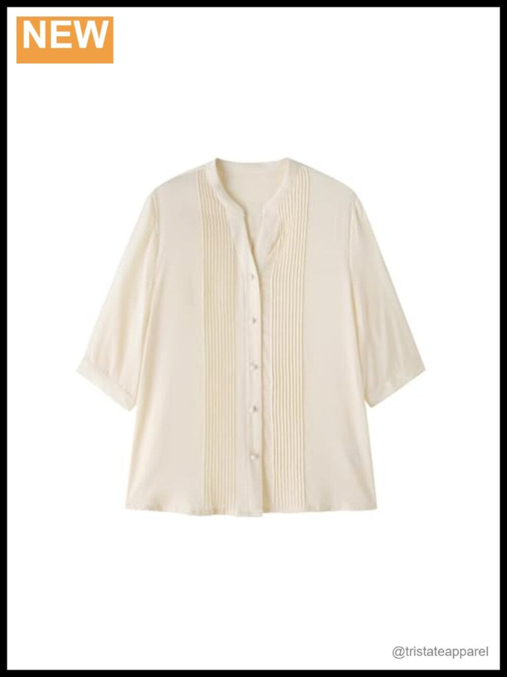 Womens Silk Blouse Elegant Pleated Front Business Casual Half Sleeve V-Neck